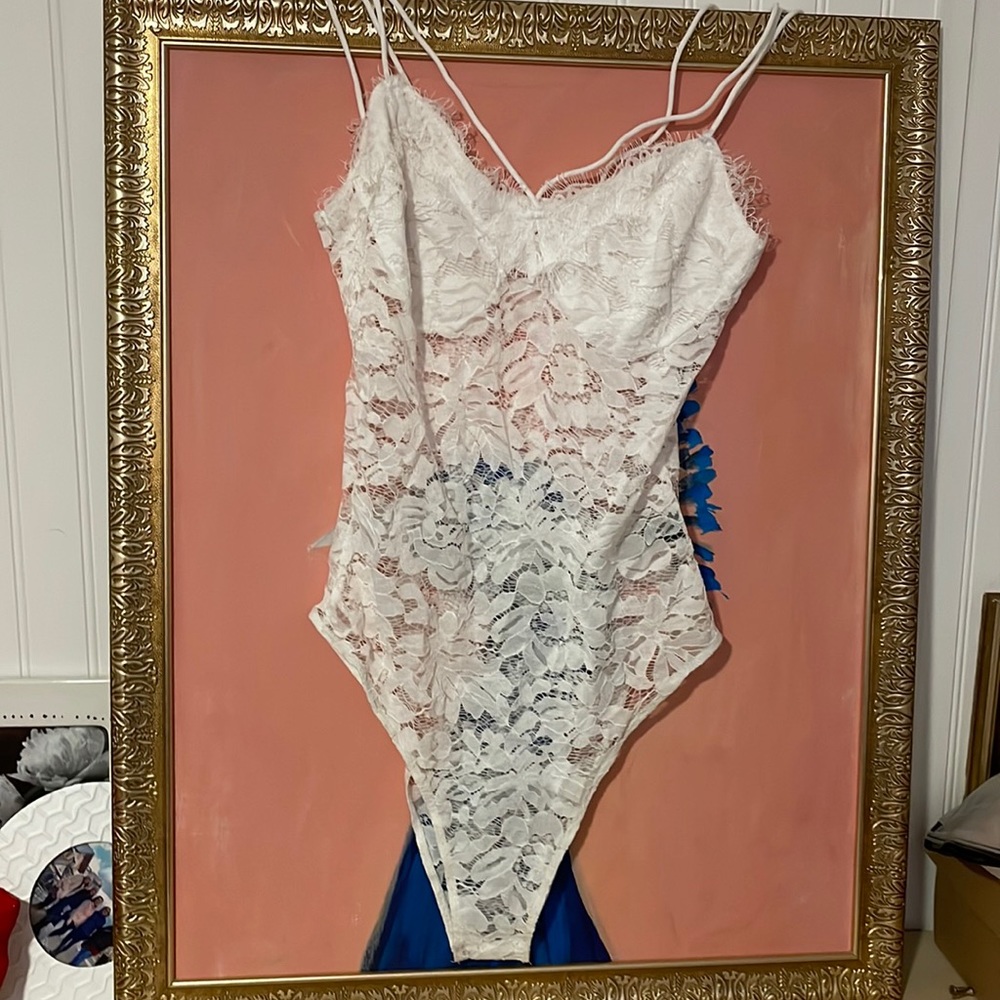 Shein White Lace Bodysuit